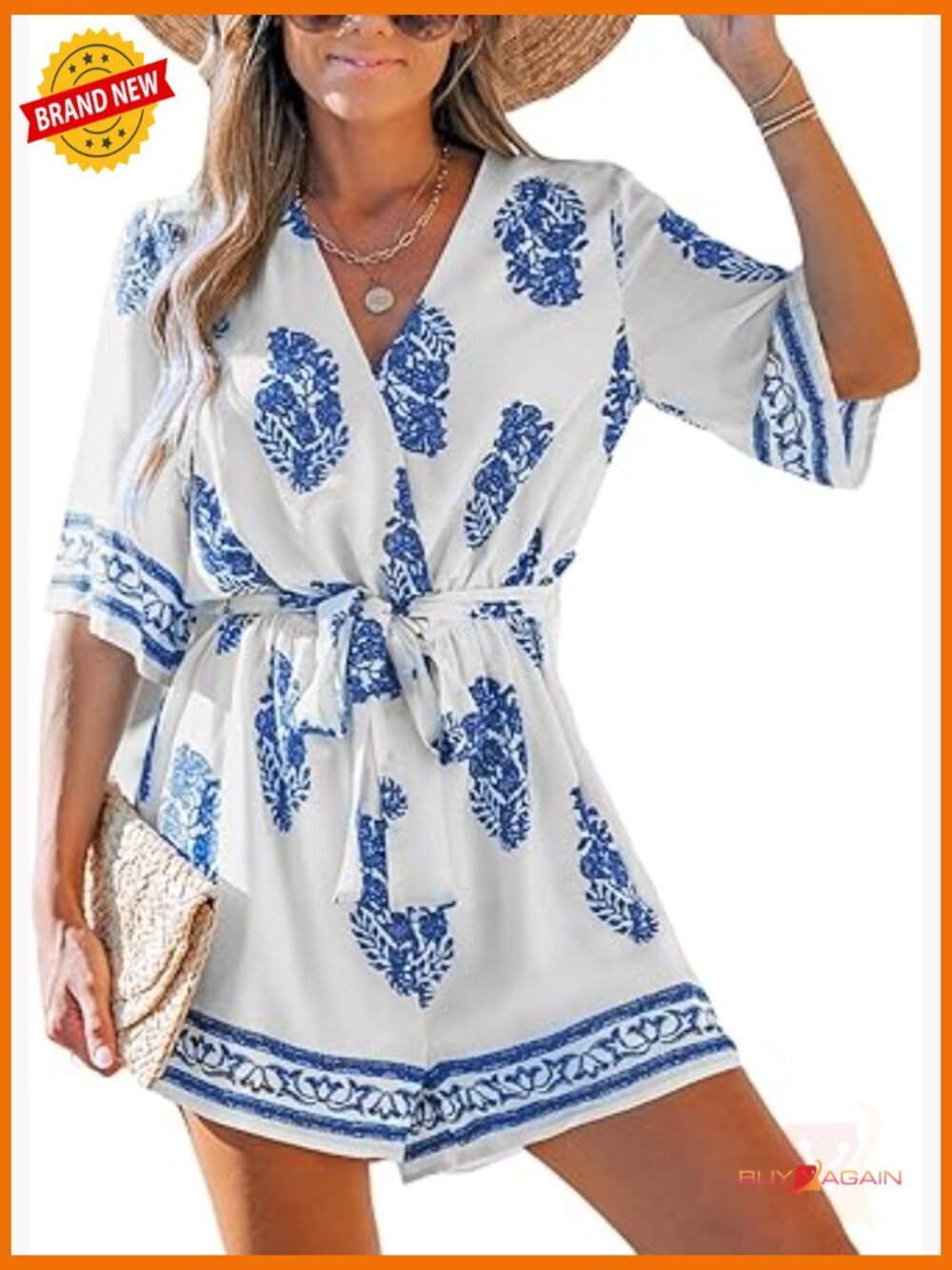 V Neck Sleeveless Short Jumpsuit One Piece Outfit Beach Vacation